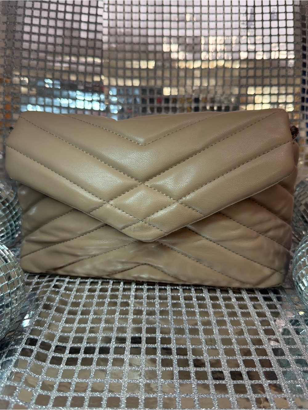 H&M Quilted Chevron Crossbody Bag in Taupe